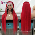 Perucas brasileiras de cabelos virgens de renda vermelha no atacado